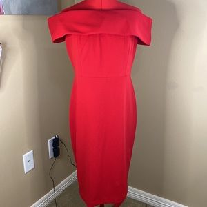 Calvin Klein red off the shoulder dress